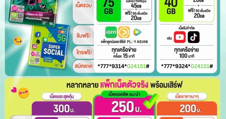 เน็ต AIS ลูกค้าเปิดเบอร์ใหม่ เน็ต AIS 200 บาท 30 วัน 6 Mbps เน็ต AIS 250 บาท 30 วัน 15 Mbps เน็ต AIS 300 บาท 30 วัน เน็ต AIS 350 บาท 30 วัน